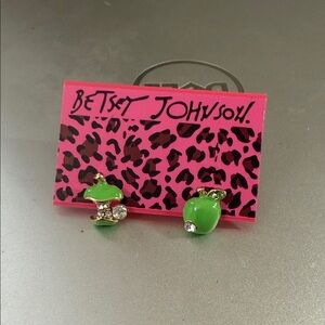 Cutest Betsey Johnson green apple pierced earrings. New on card.  Never worn